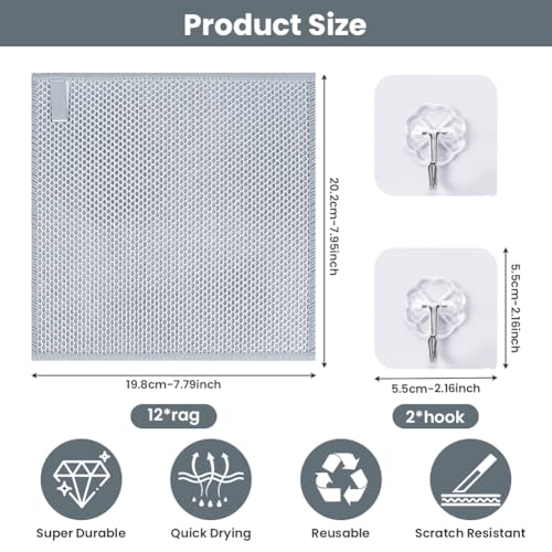 AUAUY Non-Scratch Wire Dishcloths 12-Pack, 2-Layer Mesh Cleaning Rags