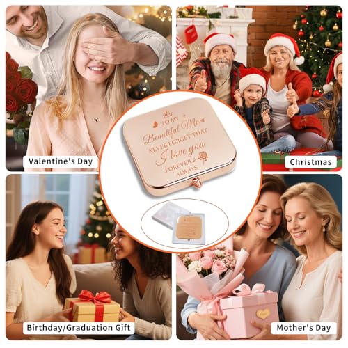 GLINTZ Personalized Rose Gold Compact Mirror for Mom – Engraved Travel Pocket Makeup Mirror
