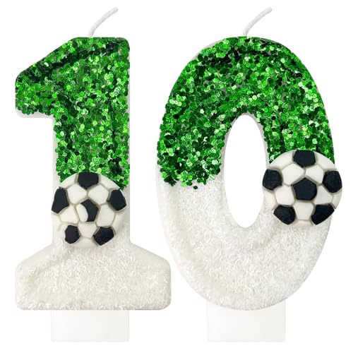 Soccer Ball Number 10 Birthday Candle - Green & White Cake Decoration