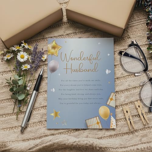 Husband Birthday Card with Heartfelt Verse - Premium A5 Gold Script Design
