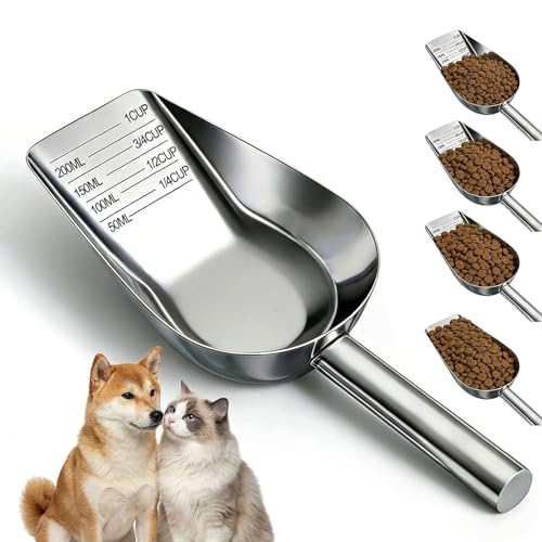 304 Stainless Steel Dog Food Scoop - 1 Cup Measuring Cup with Long Handle