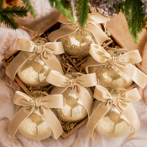 Halloscume Vintage Christmas Glass Ornaments - Champagne Mercury Glass Balls, 4 Inch, Set of 8