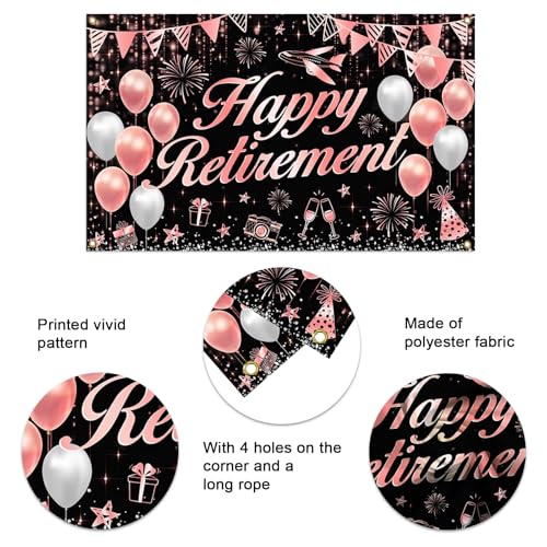 Rose Gold Happy Retirement Banner Backdrop - 70.8x43.3 Inch