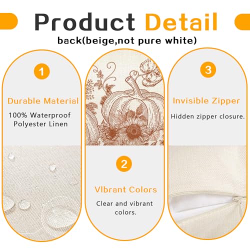 RABUSOFA 12x20 Waterproof Fall Pumpkin Pillow Cover, Orange Outdoor Decor