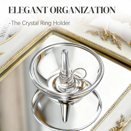 H&D 4.1in Crystal Ring Holder Dish – Round Clear Glass Jewelry Tray