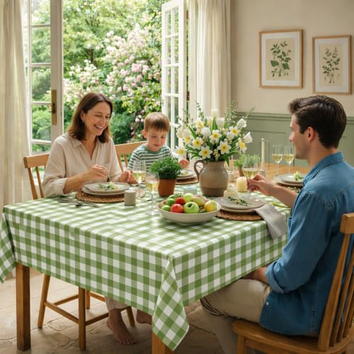 Denwiller 3-Pack Sage Green Gingham Tablecloths, 54x108 Inch Checkered Covers
