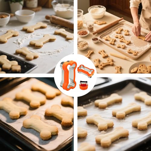 Dog Bone Cookie Cutter Set - 3-Piece Stainless Steel Mold for Baking
