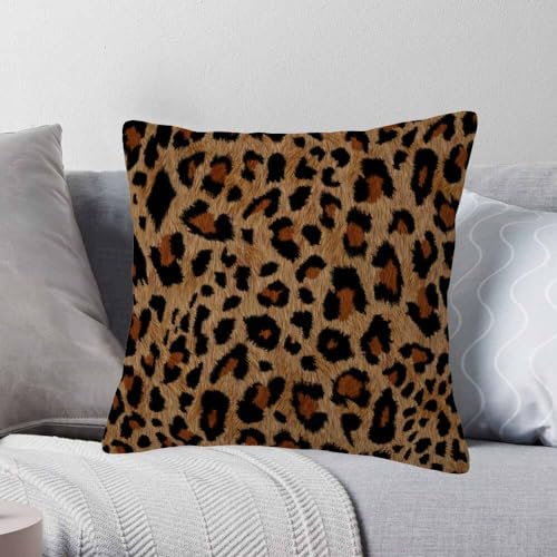 Leopard Print Throw Pillow Cover - 18x18 Inch Cotton Linen Cushion