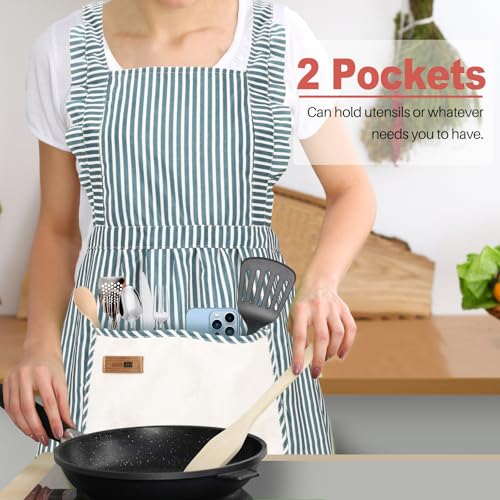 Adjustable Kitchen Apron Set - 2 Pack Red/Blue with Pockets