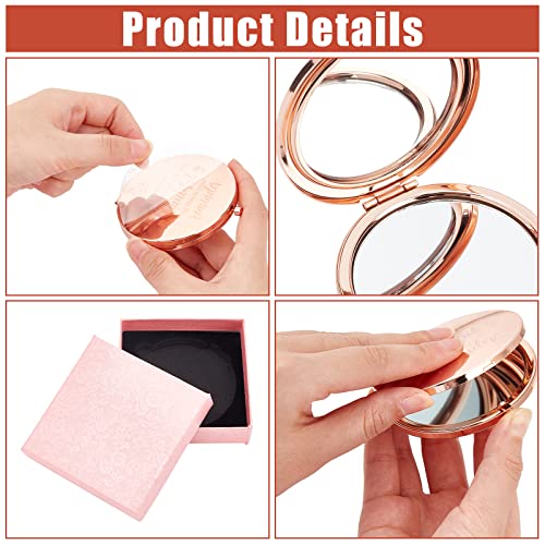 ORIGACH Rose Gold Compact Mirror with Gift Box, Engraved Inspirational Pocket Mirror for Women