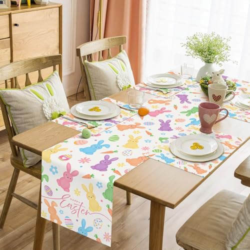 Easter Table Runner 13x72 Inch - Bunny & Floral Design