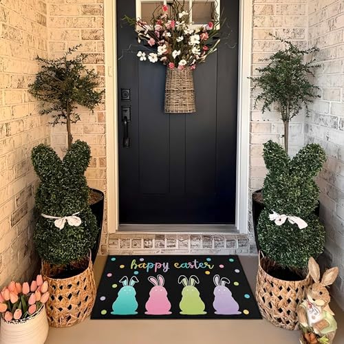 Easter Bunny Decorative Door Mat 30 x 17 Inch - Pastel Rabbit Design