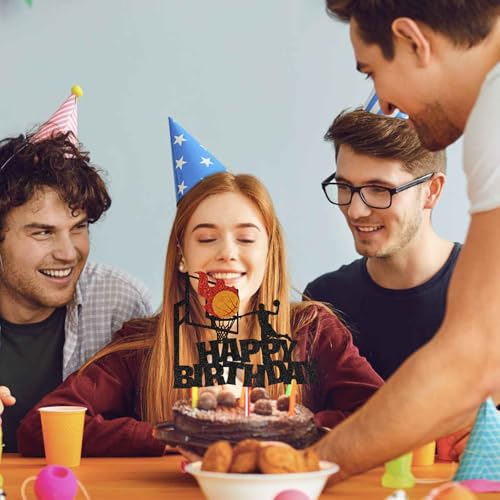 Basketball Happy Birthday Cake Topper Black Glitter Sport Theme Party