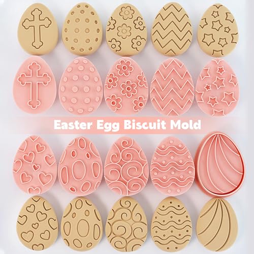 10-Piece Easter Egg Cookie Cutter Set - 3D Plastic Stamps for Baking