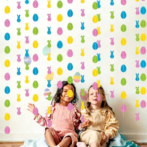 Easter Bunny and Egg Garland Decorations - 4.9FT Glitter Party Banner 2-Pack