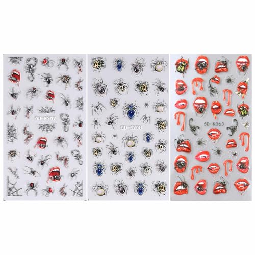 SWEET TREND Halloween Nail Stickers – 3 Sheets 5D Embossed Self-Adhesive Decals