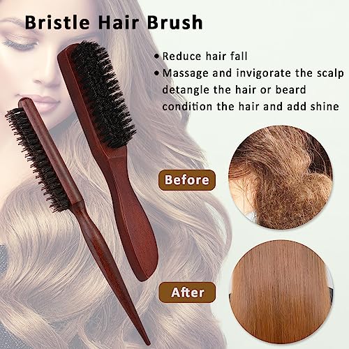 Cseece 2 Pack Boar Bristle Hair Brush for Slicking Back & Styling