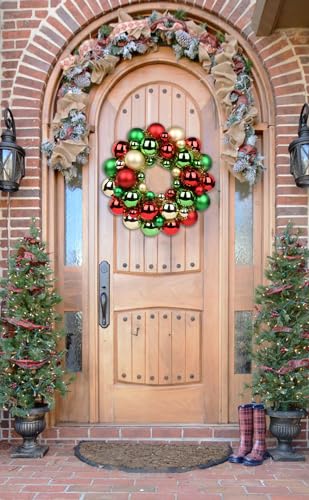 13-Inch Christmas Ball Wreath with Glitter Ornaments - Gold, Red & Green