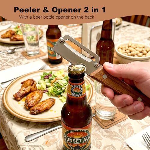 YQQKRCB Multifunctional Stainless Steel Vegetable Peeler with Wooden Handle