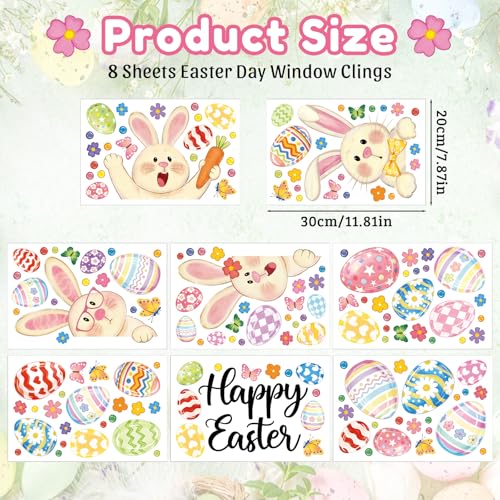 Easter Window Clings - 8 Sheets Bunny & Egg Stickers for Decor
