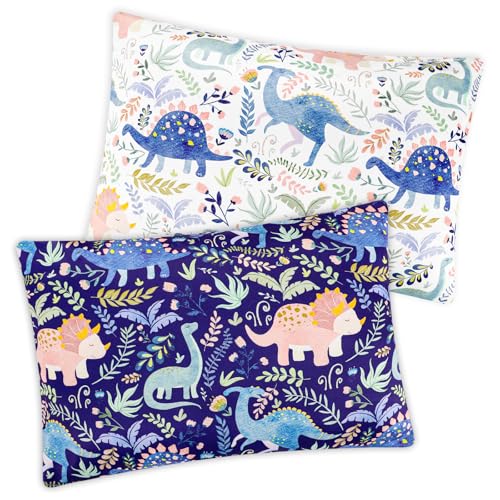 Pea Pod Dinosaur Toddler Pillowcase Set - 13x18 Inch Soft Milk Silk (2 Pack)