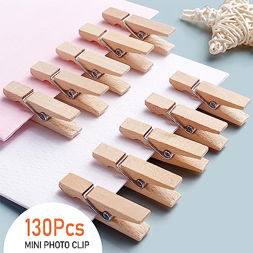 Mini Wooden Clothes Pins for Photos & Crafts, 1.4 Inch, 130 Pcs - Natural Birch