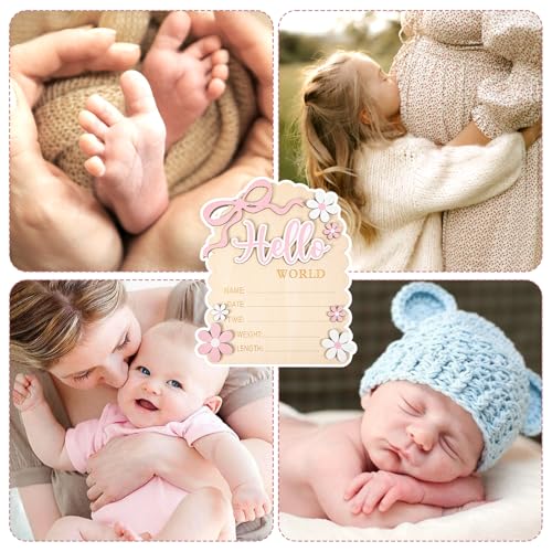 Hello World Newborn Announcement Sign - Double-Sided Baby Welcome Board with Bow & Daisy