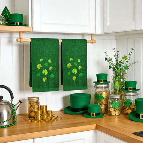 St. Patrick's Day Hand Towels Set - 2 Cotton Shamrock Towels