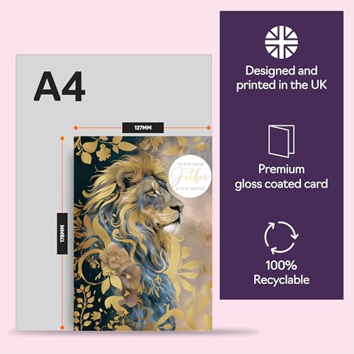 Majestic Gold Lion Birthday Card for Father | 5x7 Inch Greeting