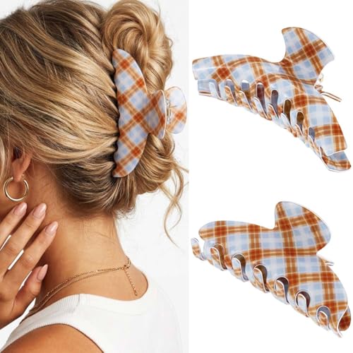 BARTOSI Checkered Hair Claw Clips Pack of 2 Acrylic Hair Jaw Clips