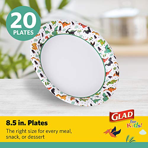 Glad for Kids Dinosaur Disposable Paper Plates, 8.5 Inch, 60 Count