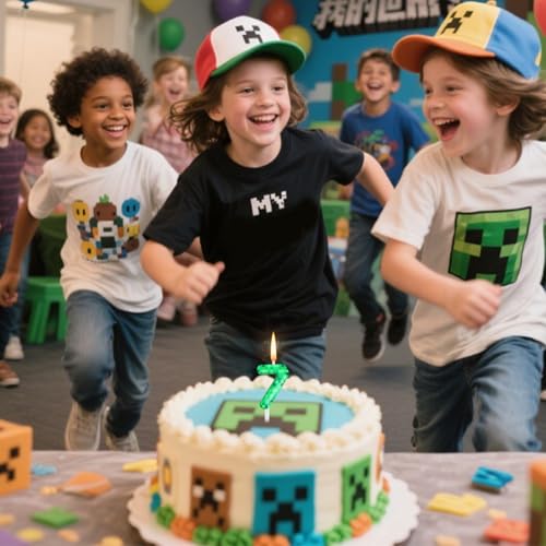 Green Pixel Number 8 Birthday Cake Candles for Game Parties