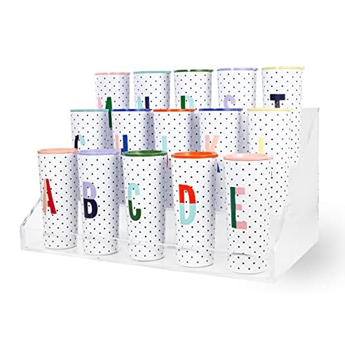 kate spade new york Cute Stainless Steel Mug, 24 Ounce Initial Travel Tumbler, Double Wall Insulated Cup with Lid, K (Blue)