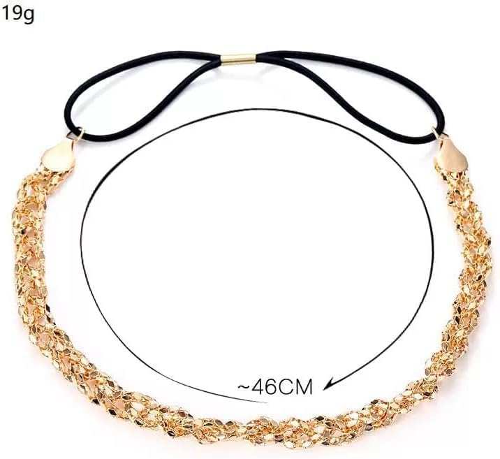 Gold Elastic Metal Headband Sparkly Braided Hair Chain Accessory