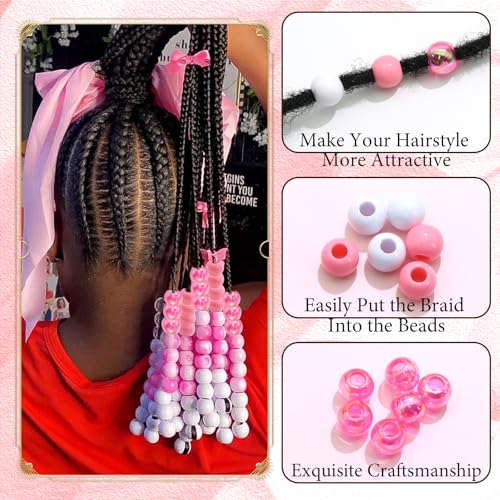 NAISKA 60Pcs Pink and White Hair Beads for Kids Girls Braid Accessories