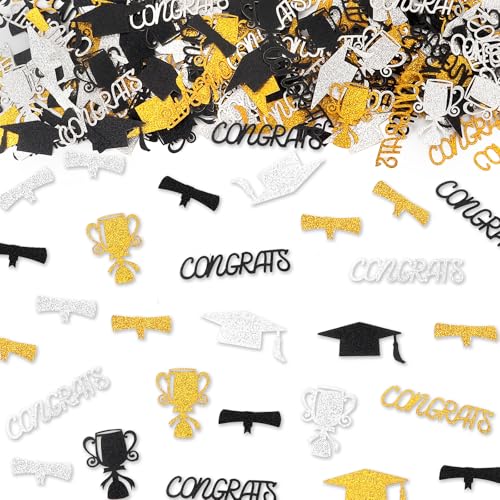 Graduation Confetti 2026 – 200PCS Black Gold Silver Table Decor