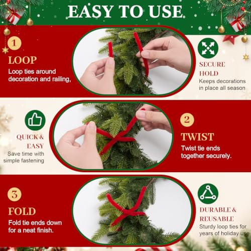 25 Pcs 16 Inch Christmas Garland Fuzzy Wire Ties - Red, Rustic Decor