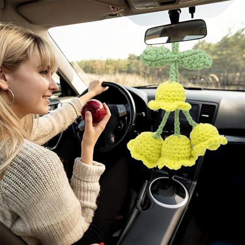 Handmade Knitted Lily Flower Pendant for Car Mirror Decor