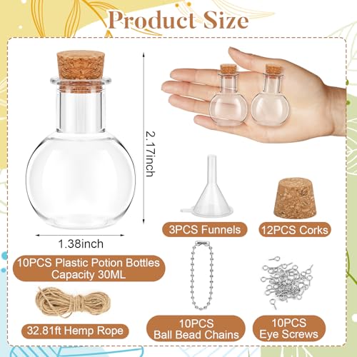 10 Pack Mini Plastic Bottles with Corks, 30ml DIY Craft Vials for Party Favors
