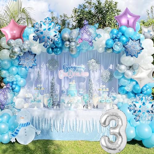 Frozen 3rd Birthday Snowflake Balloon Set - 7Pcs 40" Foil Balloons