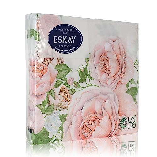 Rose Glory 3-Ply Disposable Beverage Napkins - 20 Count