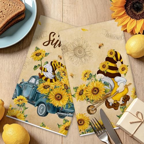 Sunflower Kitchen Towels Set - 18x26 Inch Absorbent Farmhouse Dish Towels