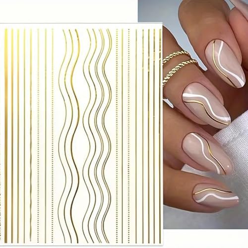 Gold Nail Art Stickers 12 Sheets 3D Self Adhesive French Tips Decals