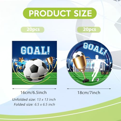 Soccer Party Supplies Set - 40 PCS Disposable Plates & Napkins