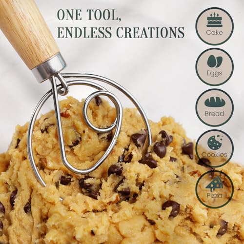 BRIVANA 13-Inch Danish Dough Whisk - Stainless Steel Single Loop Bread Mixer