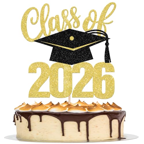 Class of 2026 Graduation Cake Topper - Glitter Grad Cap & Diploma