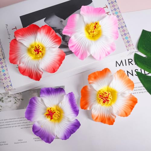 6 Pcs Hawaiian Flower Hair Clips 3.5 Inch Tropical Plumeria Barrettes