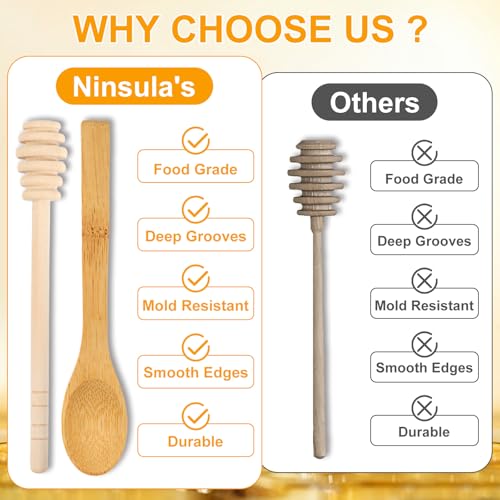 8-Piece Wooden Honey Dipper Set - 6-Inch Honey Spoon Sticks