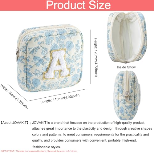 JOVAKIT Quilted Alphabet Makeup Bag Floral Cotton Toiletry Pouch