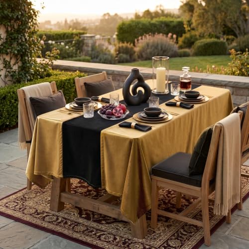 Gold and Black Velvet Rectangular Tablecloth - Luxury Christmas Decor 120x60 Inches